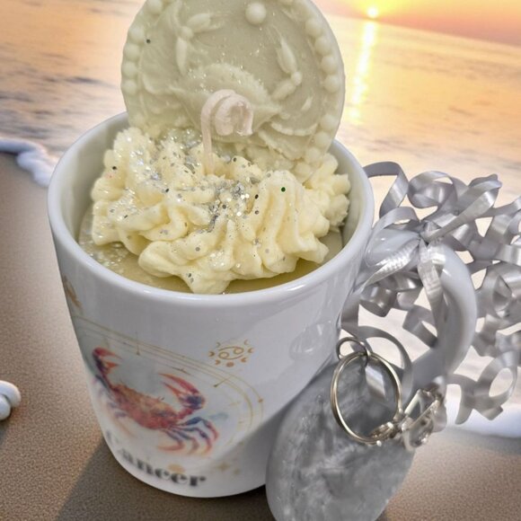 Cancer Zodiac Candle Gift Set ✦ Scented Mug Candle + Handmade Resin Keychain NWT - Picture 7 of 9
